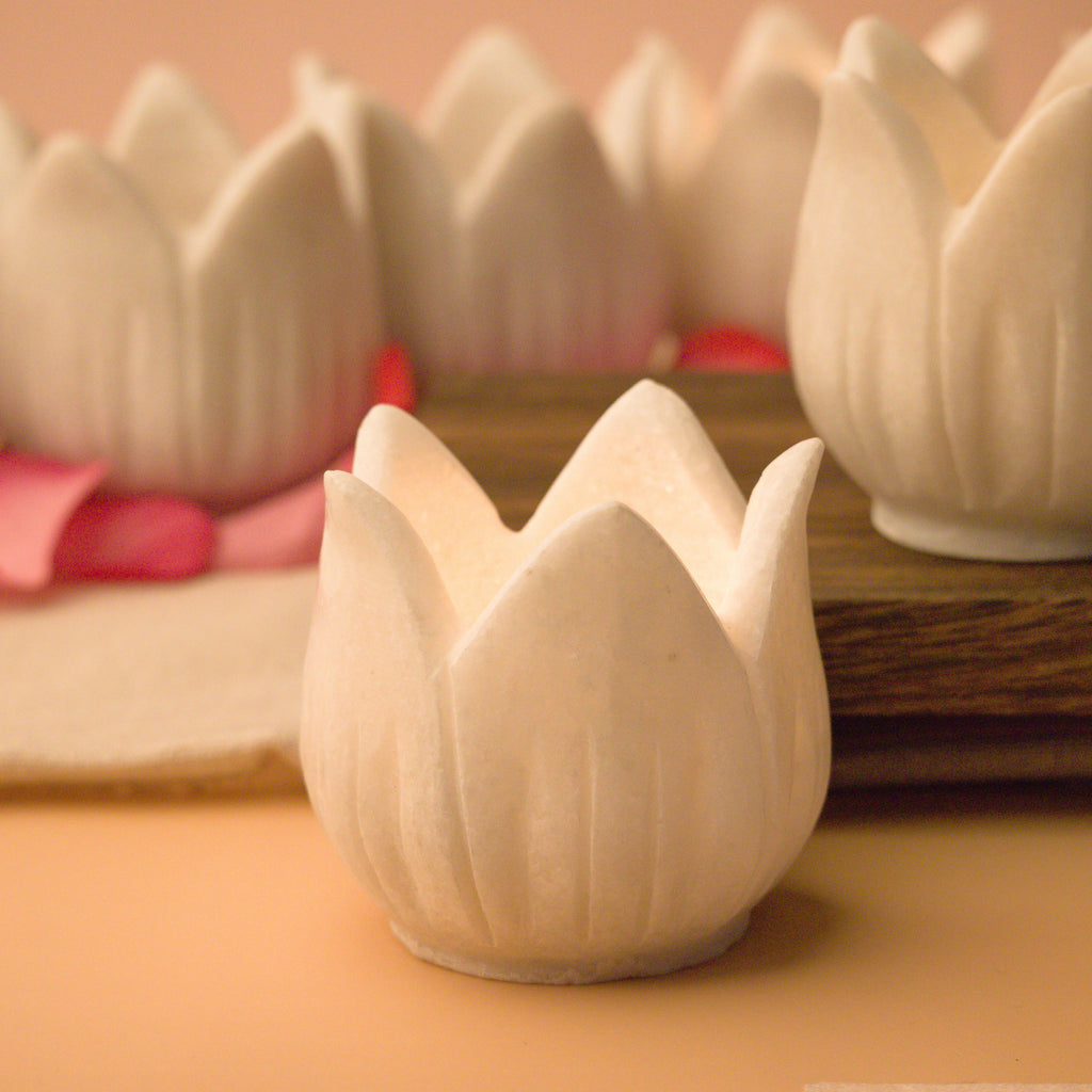 Lotus Marble Tealight Holder Set of 2