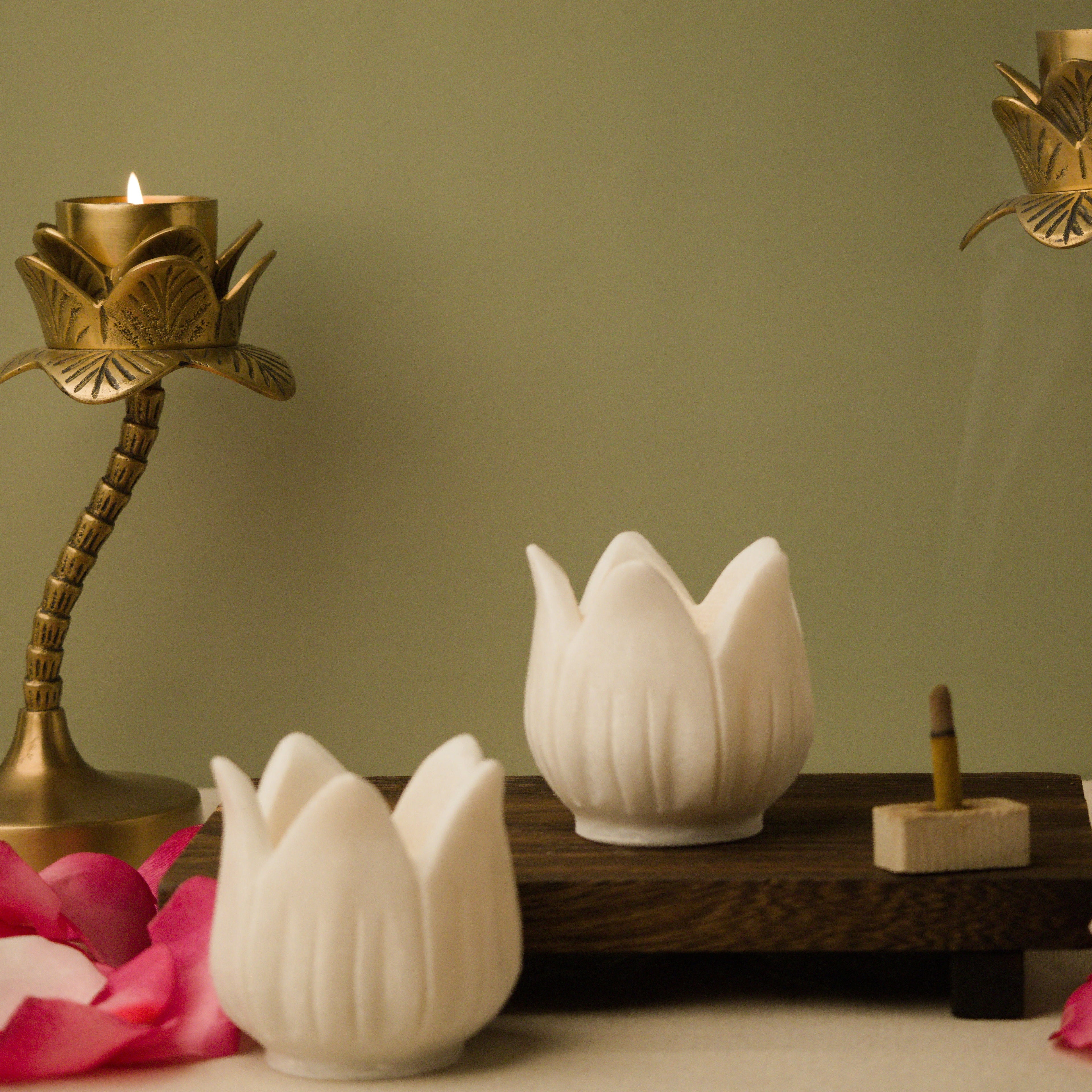 Lotus Marble Tealight Holder Set of 2