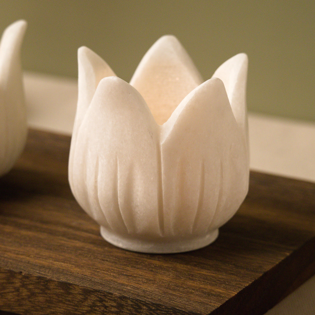 Lotus Marble Tealight Holder Set of 2