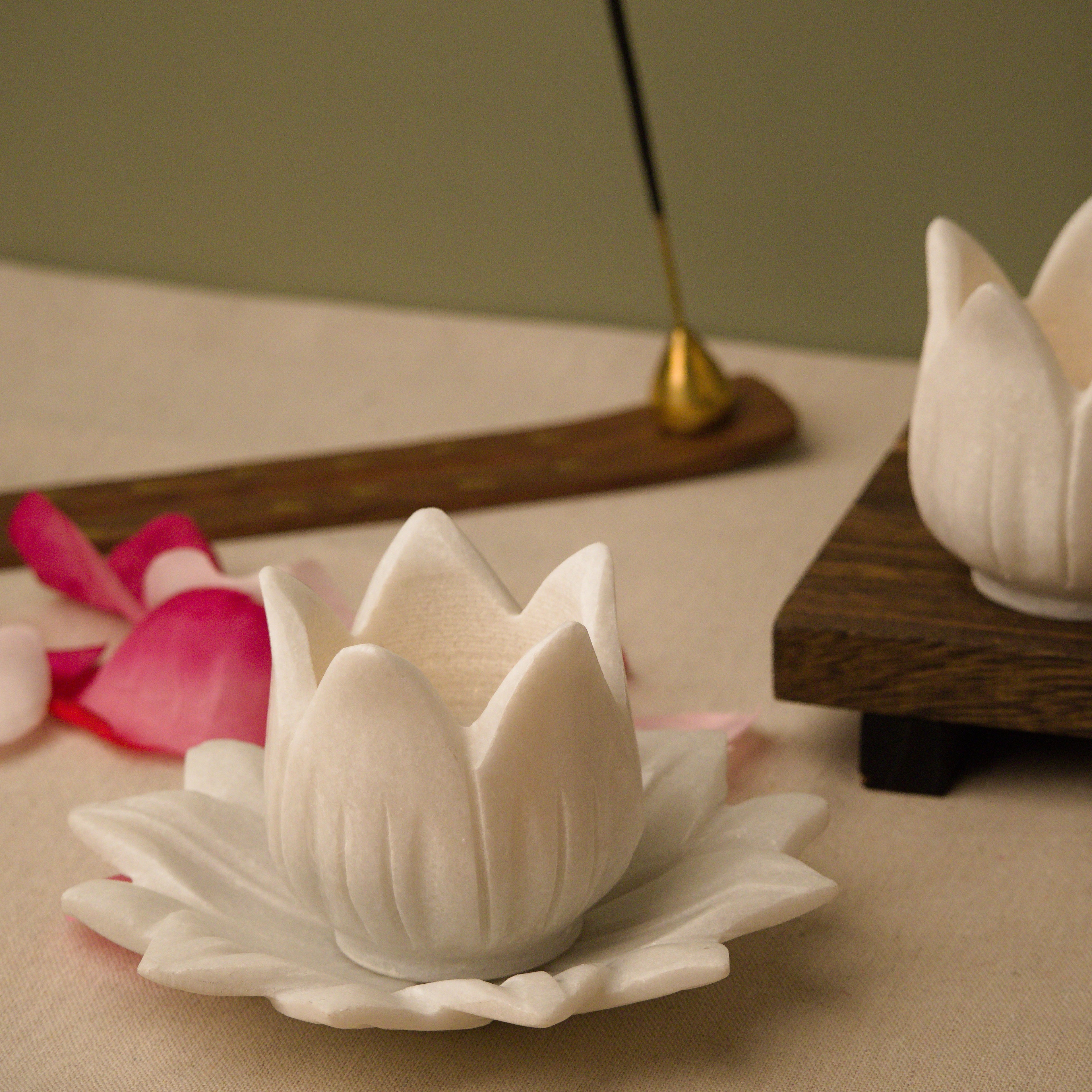 Lotus Marble Tealight Holder Set of 2
