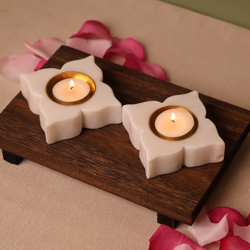 Saanjh Marble Tealight Holder Set of 2