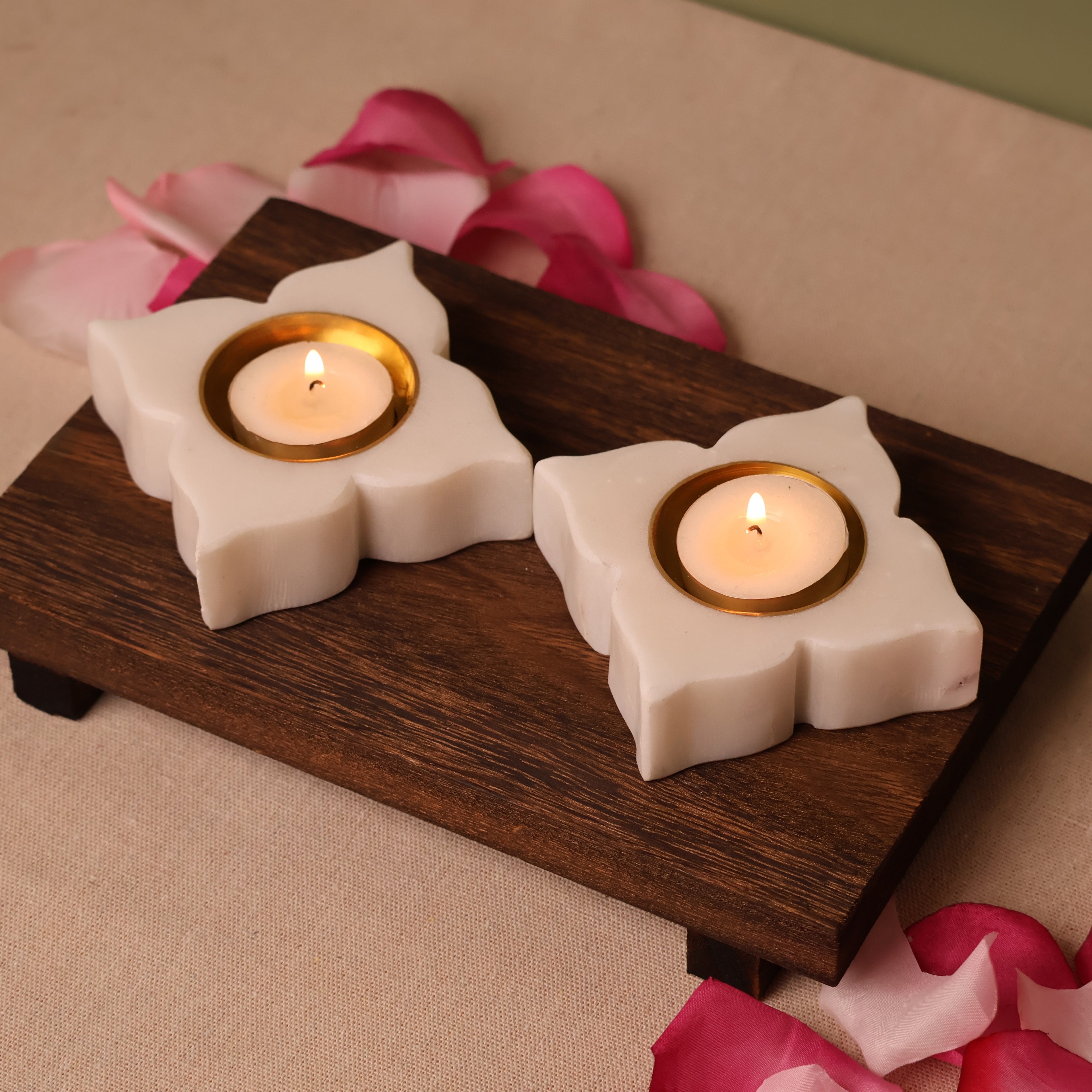 Saanjh Marble Tealight Holder Set of 2