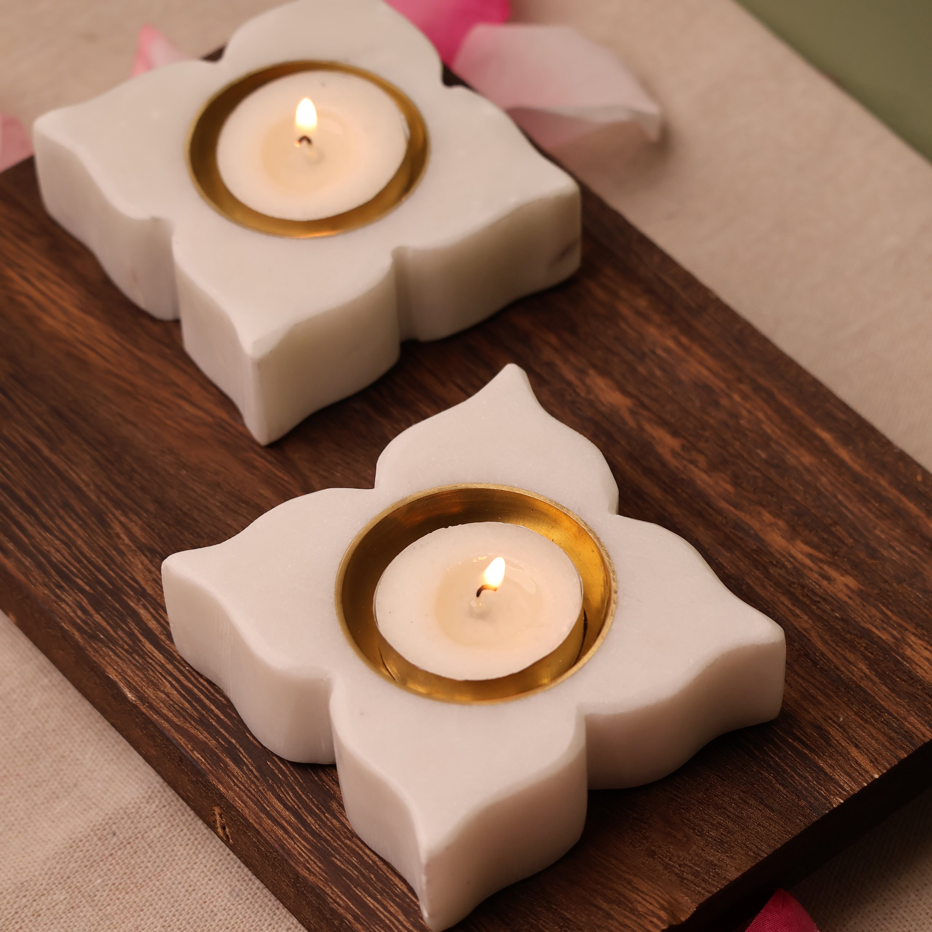 Saanjh Marble Tealight Holder Set of 2