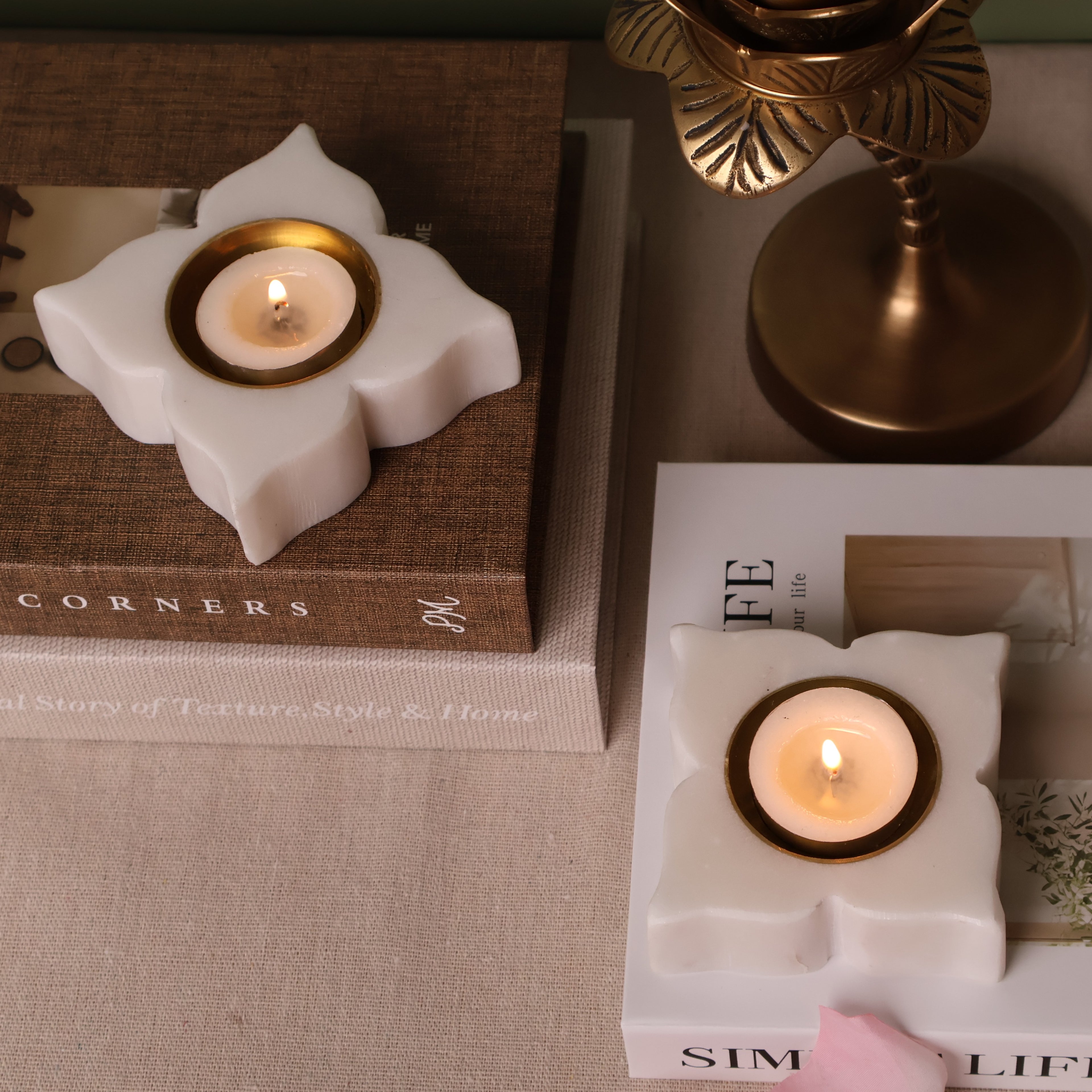 Saanjh Marble Tealight Holder Set of 2